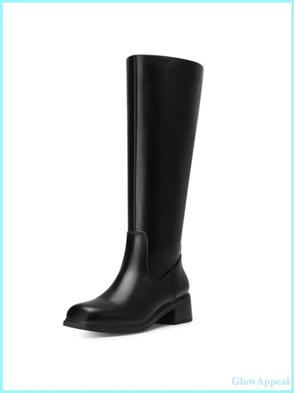 Women's Knee High Boots Faux Leather Low Block Heel Square Toe Side Zip Comfort